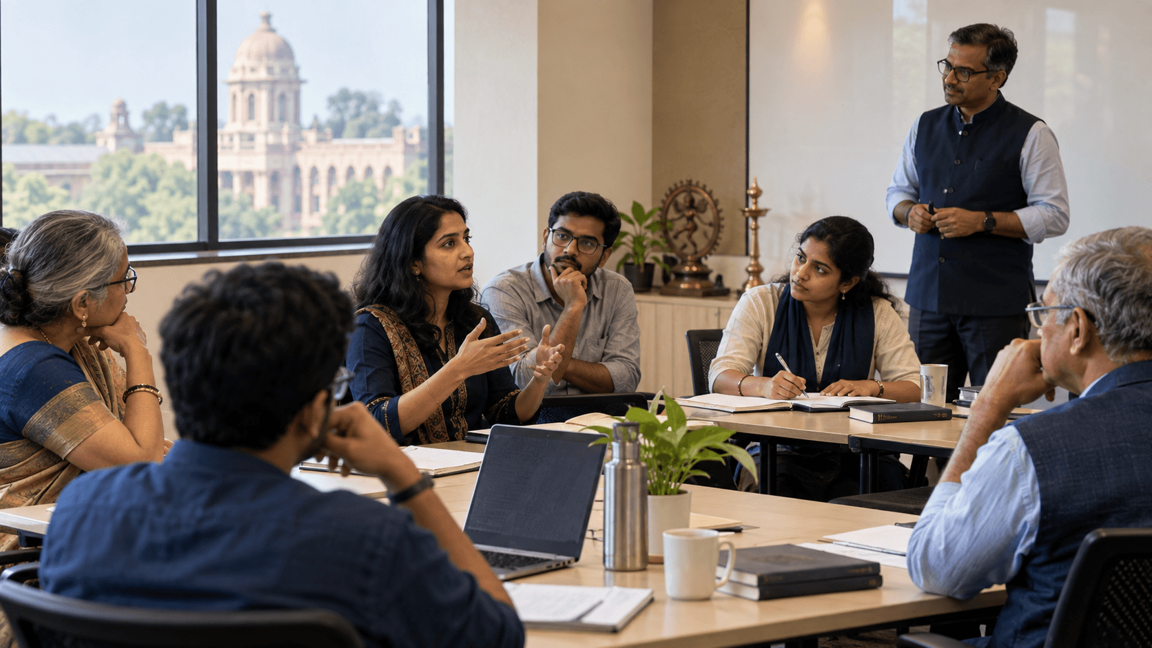 Faculty members and postgraduate researchers taking part in a collaborative university workshop